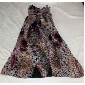 Mlle Gabrielle Maxi Dress Women Medium Burgundy Snakeskin Excellent Boho Beaded